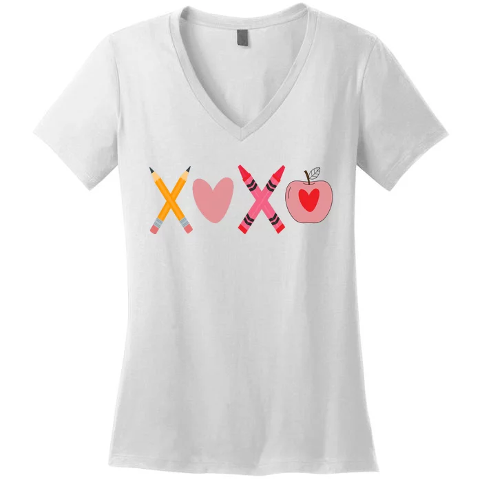 Xoxo Valentines Day Pencil Apple School Women's V-Neck T-Shirt