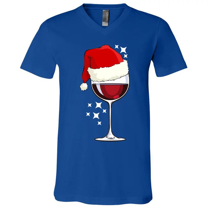 Xmas Wine Glass Santa Hat Funny Wine Lover Cool Gift V-Neck T-Shirt