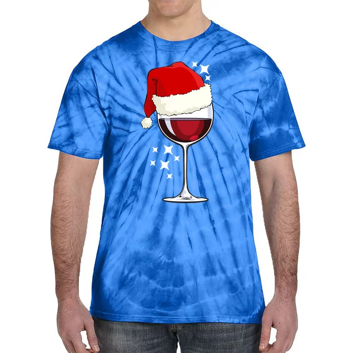 Xmas Wine Glass Santa Hat Funny Wine Lover Cool Gift Tie-Dye T-Shirt