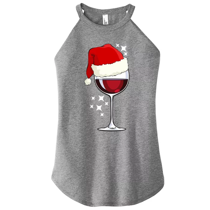 Xmas Wine Glass Santa Hat Funny Wine Lover Cool Gift Women’s Perfect Tri Rocker Tank