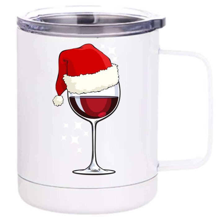 Xmas Wine Glass Santa Hat Funny Wine Lover Cool Gift Front & Back 12oz Stainless Steel Tumbler Cup