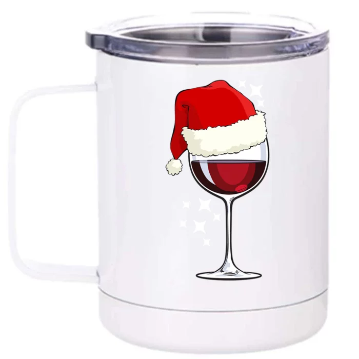 Xmas Wine Glass Santa Hat Funny Wine Lover Cool Gift Front & Back 12oz Stainless Steel Tumbler Cup