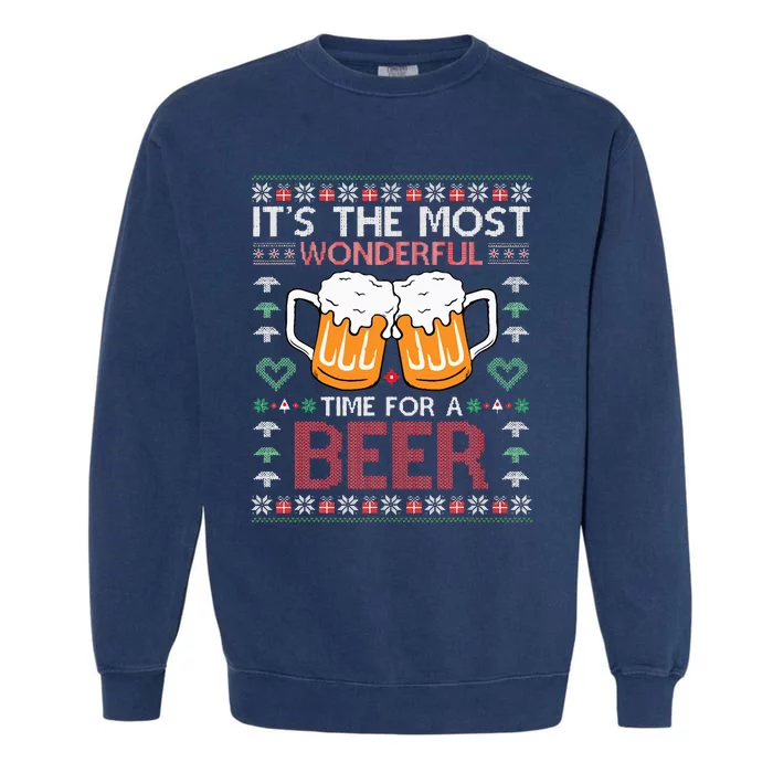 Xmas Wonderful Time For A Beer Ugly Christmas Sweaters Garment-Dyed Sweatshirt