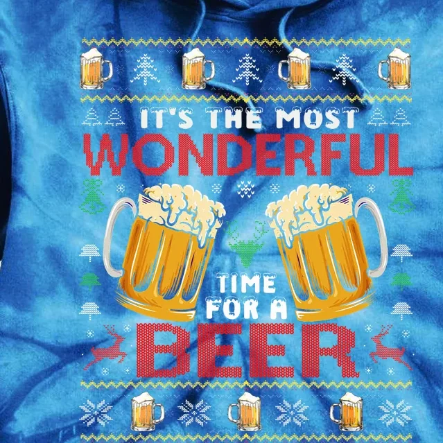 Xmas Wonderful Time For A Beer Ugly Christmas Sweaters Tie Dye Hoodie