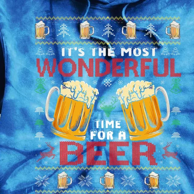 Xmas Wonderful Time For A Beer Ugly Christmas Sweaters Tie Dye Hoodie