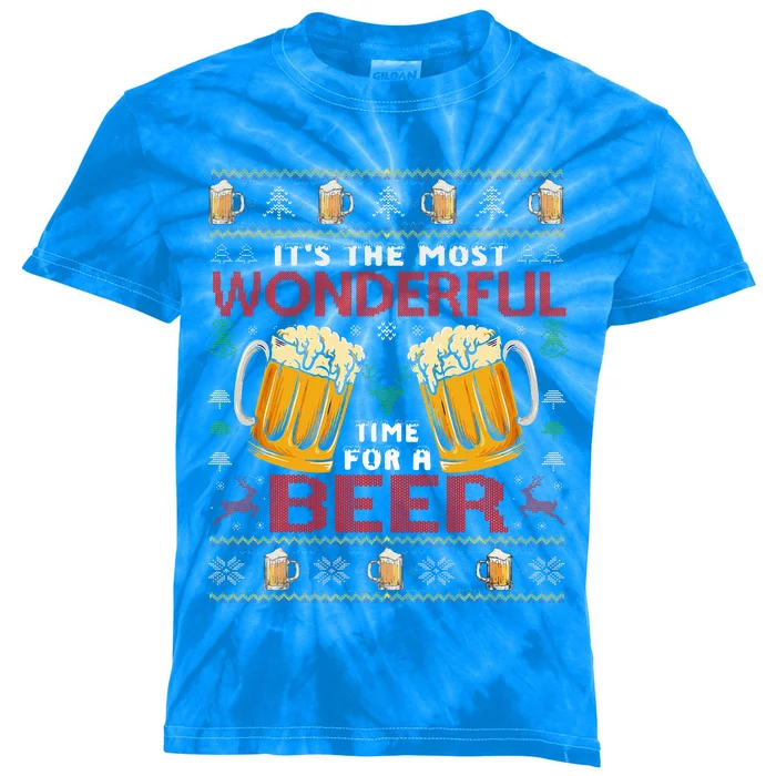 Xmas Wonderful Time For A Beer Ugly Christmas Sweaters Kids Tie-Dye T-Shirt