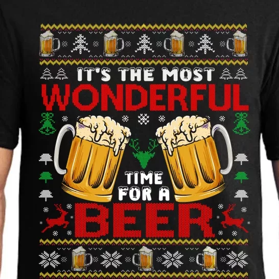 Xmas Wonderful Time For A Beer Ugly Christmas Sweaters Gift Pajama Set