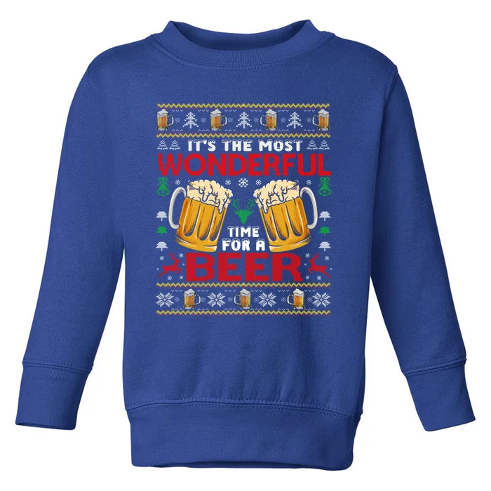 Xmas Wonderful Time For A Beer Ugly Christmas Sweaters Gift Toddler Sweatshirt