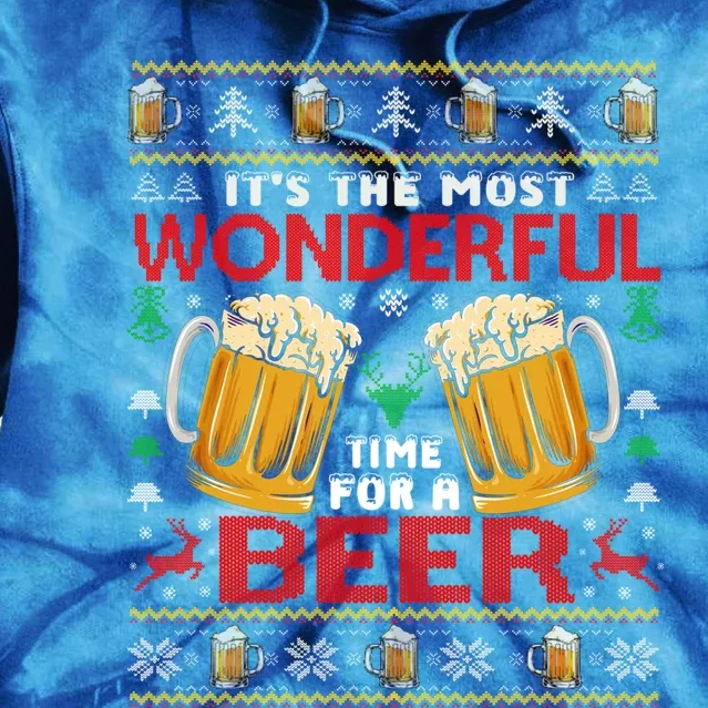 Xmas Wonderful Time For A Beer Ugly Christmas Sweaters Gift Tie Dye Hoodie