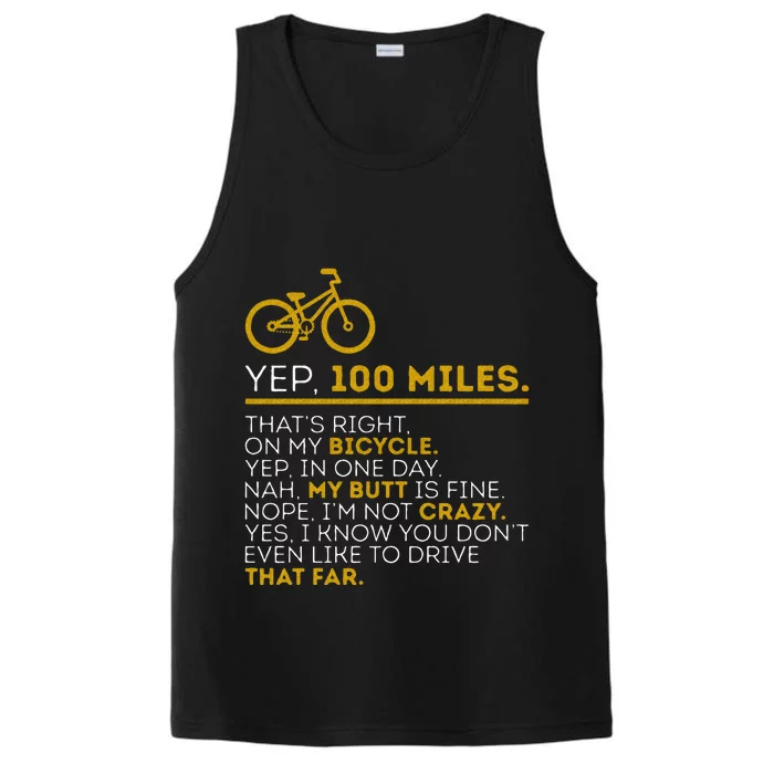 Yep 100 Miles Bike Cycling Humor Cyclist Bicycle Riding Love Performance Tank