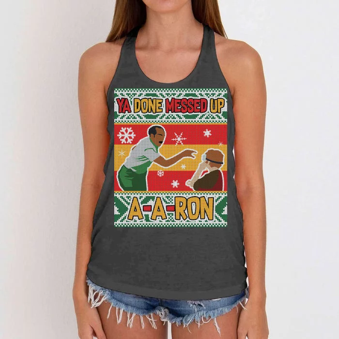 Ya Done Messed Up A-A-Ron Ugly Christmas Women's Knotted Racerback Tank