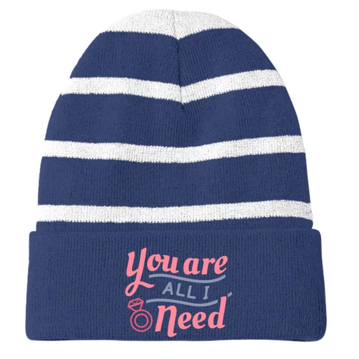 You Are All I Need Valentines Day Striped Beanie with Solid Band