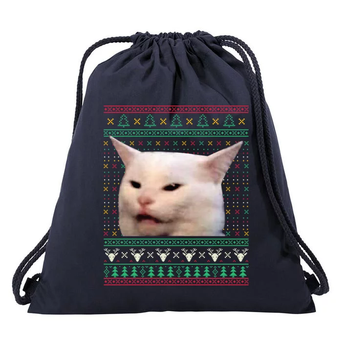 Yelling At A Cat Ugly XMas Sweaters Funny Meme Dress Great Gift Drawstring Bag