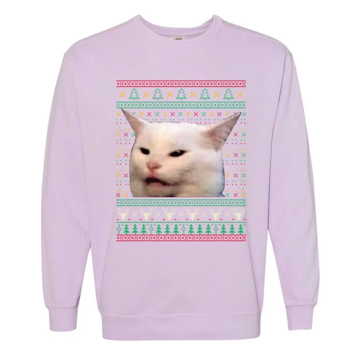 Yelling At A Cat Ugly XMas Sweaters Funny Meme Dress Great Gift Garment-Dyed Sweatshirt