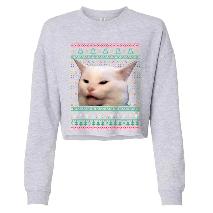 Yelling At A Cat Ugly XMas Sweaters Funny Meme Dress Great Gift Cropped Pullover Crew