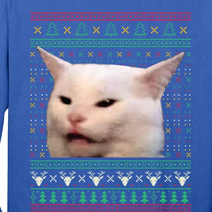 Yelling At A Cat Ugly Xmas Funny Meme Dress Cute Gift Tall Long Sleeve T-Shirt