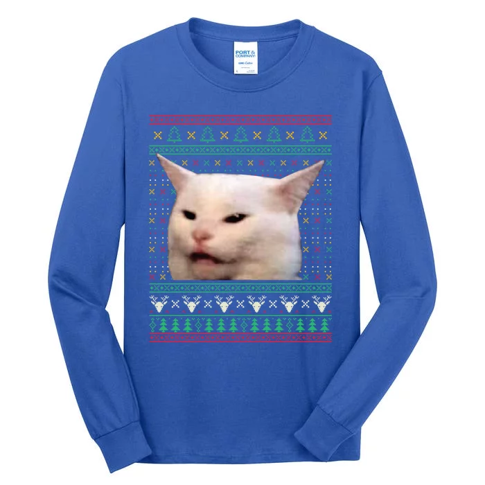 Yelling At A Cat Ugly Xmas Funny Meme Dress Cute Gift Tall Long Sleeve T-Shirt