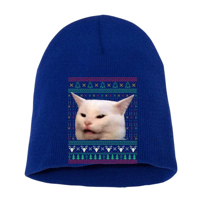 Yelling At A Cat Ugly Xmas Funny Meme Dress Cute Gift Short Acrylic Beanie