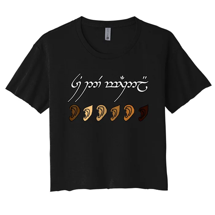 You All Are Welcome Here Elvish Elijah Funny Memes Wood Women's Crop Top Tee