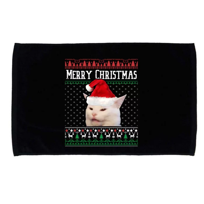 Yelling At A Smudge Cat Ugly Christmas Sweater Meme Cute Gift Microfiber Hand Towel