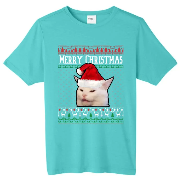 Yelling At A Smudge Cat Ugly Christmas Sweater Meme Cute Gift ChromaSoft Performance T-Shirt