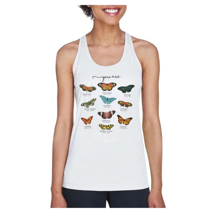 You Are Beautiful Bible Verse Religious Christian Butterfly Women's Racerback Tank