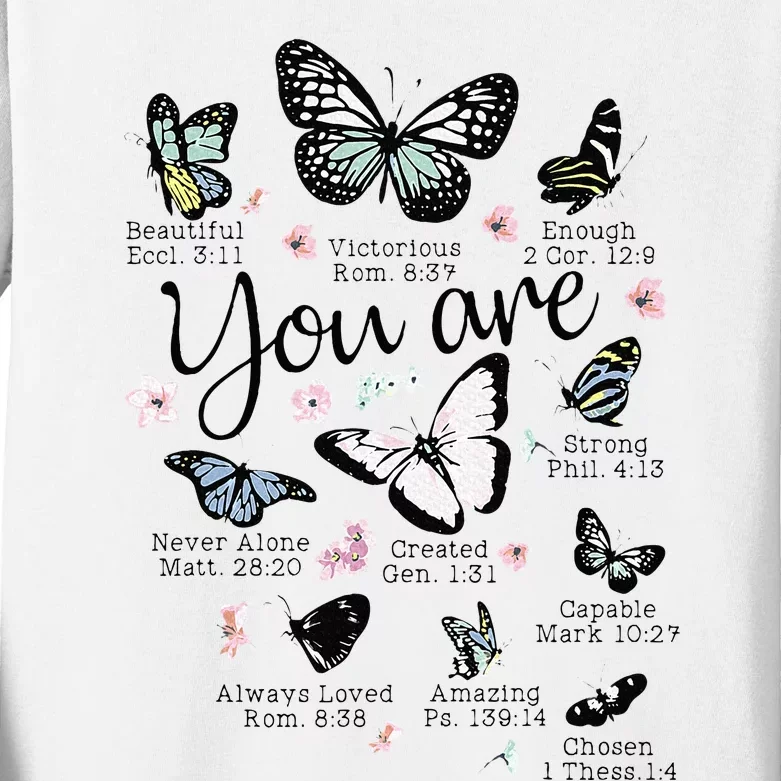 You Are Beautiful Bible Verse Religious Christian Butterfly Kids Long Sleeve Shirt