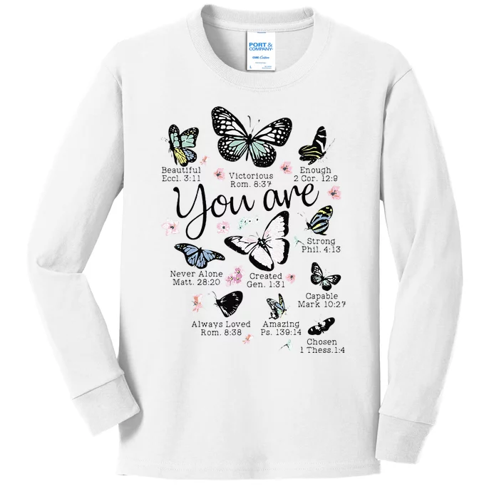 You Are Beautiful Bible Verse Religious Christian Butterfly Kids Long Sleeve Shirt