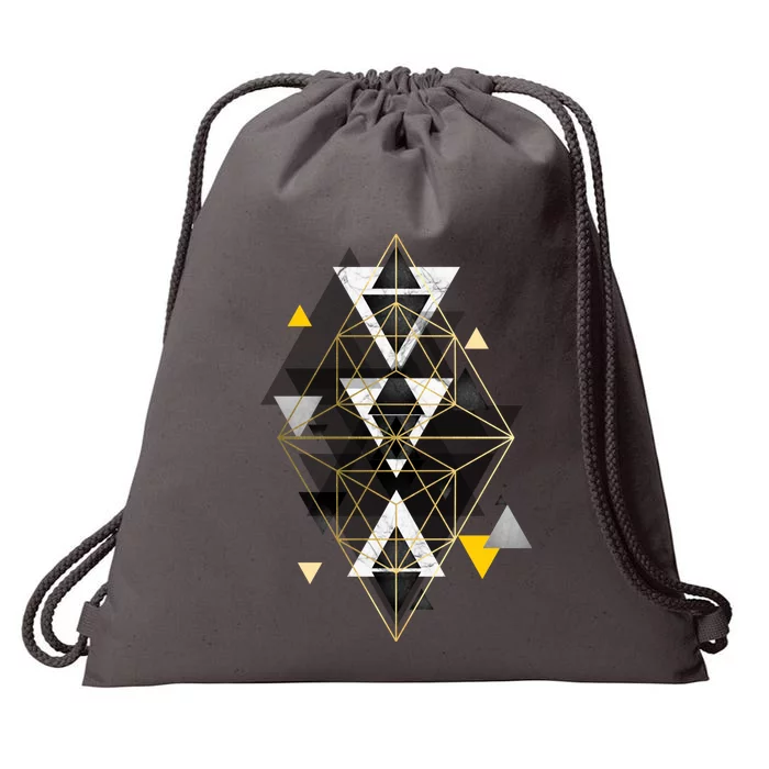 Yellow And Black Geometric Drawstring Bag