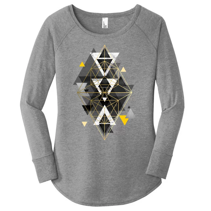 Yellow And Black Geometric Women's Perfect Tri Tunic Long Sleeve Shirt