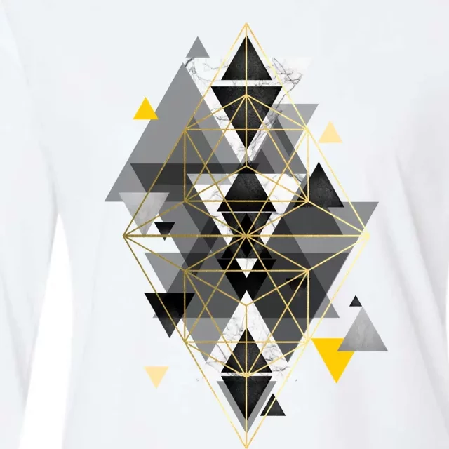 Yellow And Black Geometric Womens Cotton Relaxed Long Sleeve T-Shirt