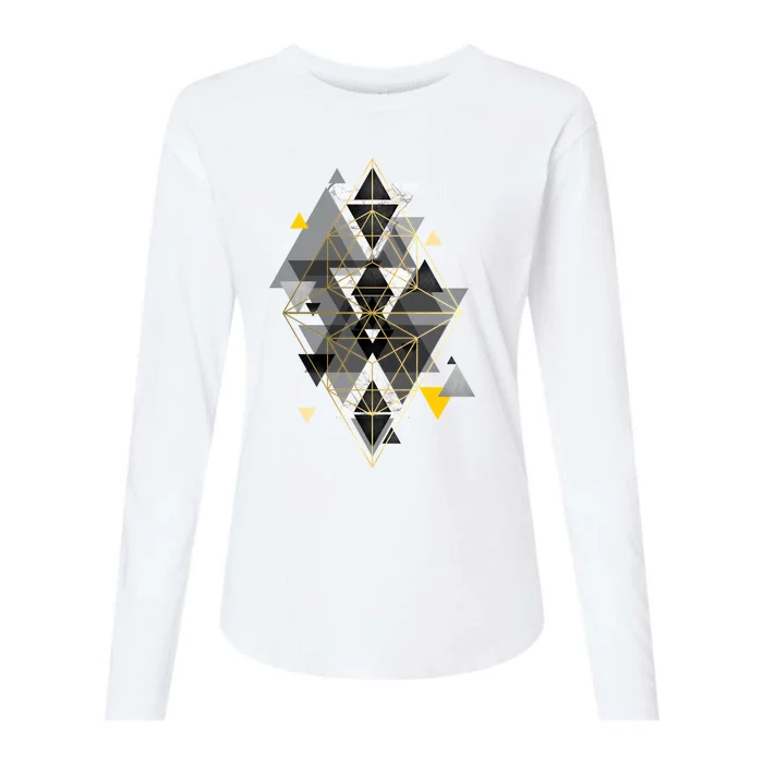 Yellow And Black Geometric Womens Cotton Relaxed Long Sleeve T-Shirt