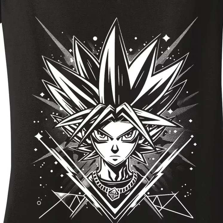 Yugioh Anime Cards Manga Comic Japanese Style Gamer Design Women's V-Neck T-Shirt