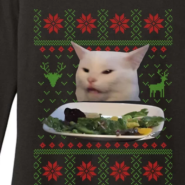 Yelling At Cat Ugly Christmas Sweater Funny Meme Gift Womens CVC Long Sleeve Shirt