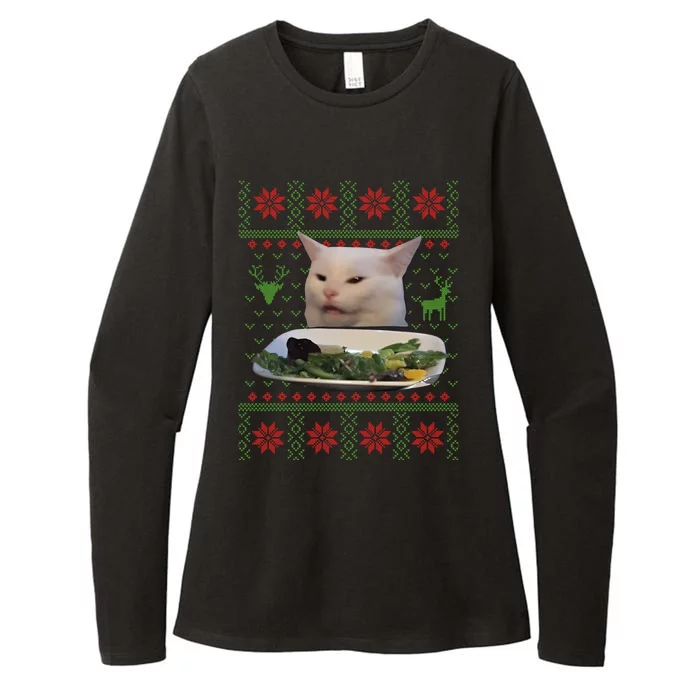 Yelling At Cat Ugly Christmas Sweater Funny Meme Gift Womens CVC Long Sleeve Shirt