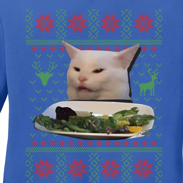 Yelling At Cat Ugly Christmas Sweater Funny Meme Gift Ladies Long Sleeve Shirt