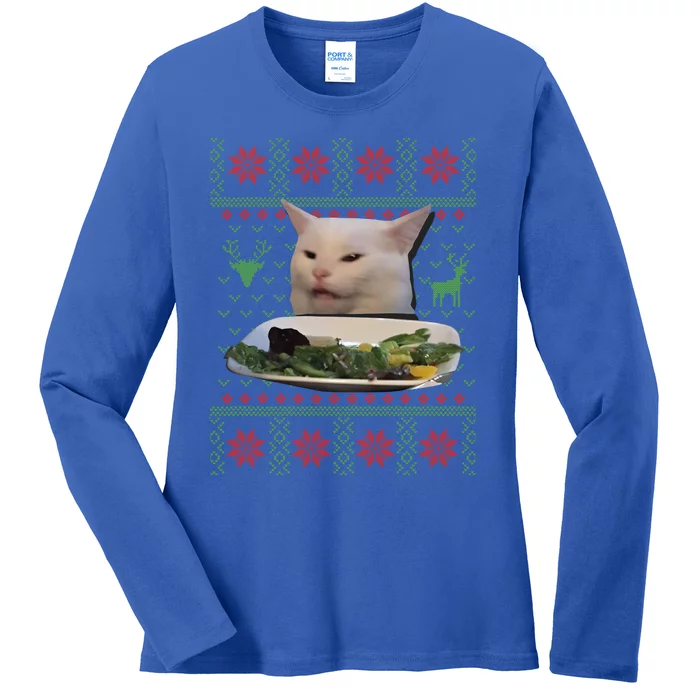 Yelling At Cat Ugly Christmas Sweater Funny Meme Gift Ladies Long Sleeve Shirt