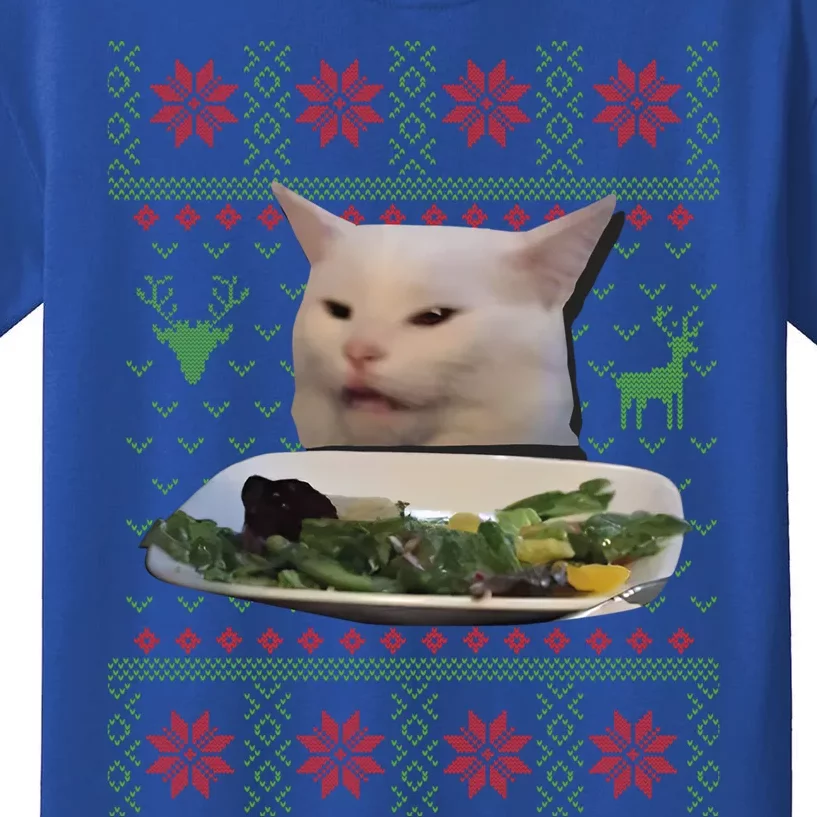 Yelling At Cat Ugly Christmas Sweater Funny Meme Gift Kids T-Shirt