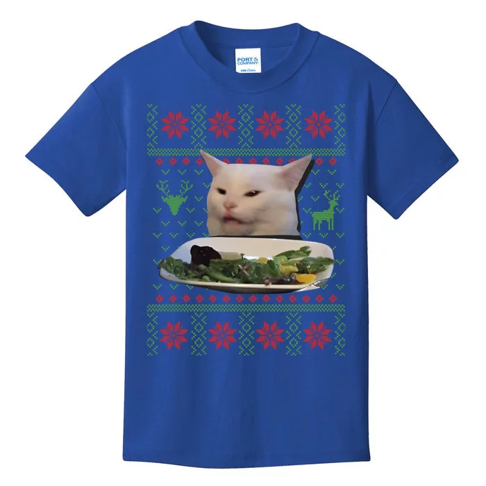 Yelling At Cat Ugly Christmas Sweater Funny Meme Gift Kids T-Shirt