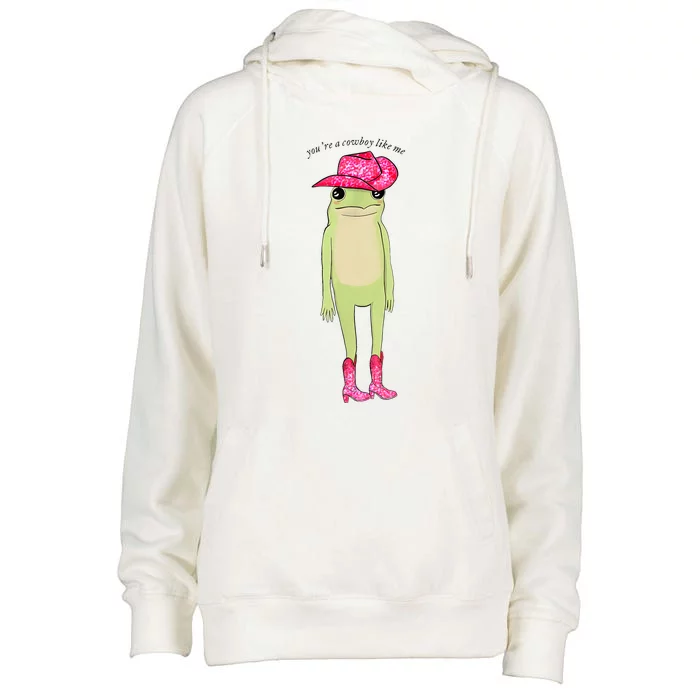 YouRe A Cowboy Like Me Funny Frog Pink Cowboy Hat Cowgirl Womens Funnel Neck Pullover Hood