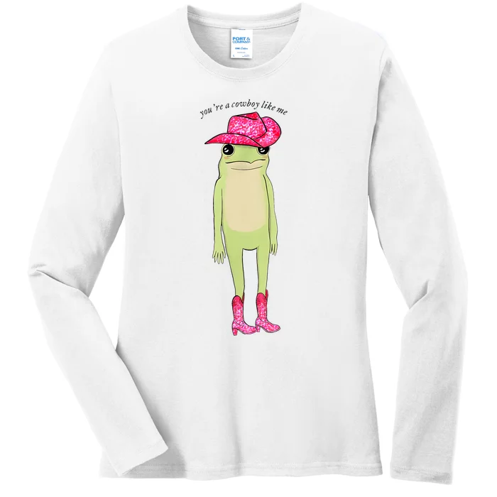 YouRe A Cowboy Like Me Funny Frog Pink Cowboy Hat Cowgirl Ladies Long Sleeve Shirt