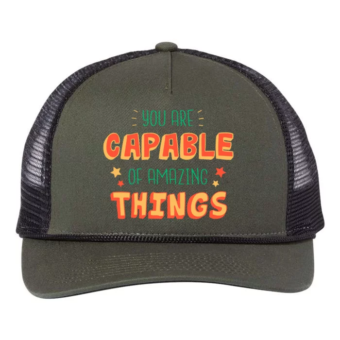 You Are Capable Of Amazing Things Inspirational Quote Retro Rope Trucker Hat Cap