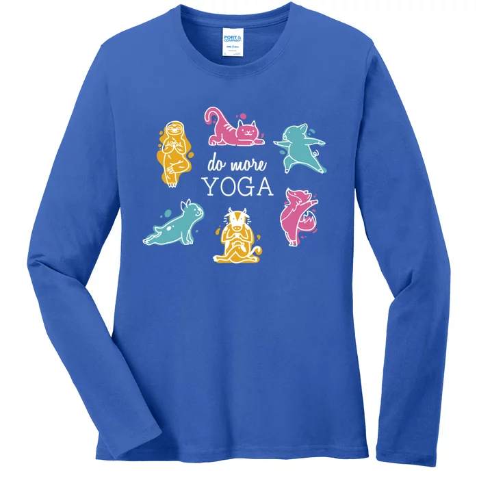 Yoga Animals Do More Yoga Asana Pose Graphic Icon Instructor Cute Gift Ladies Long Sleeve Shirt