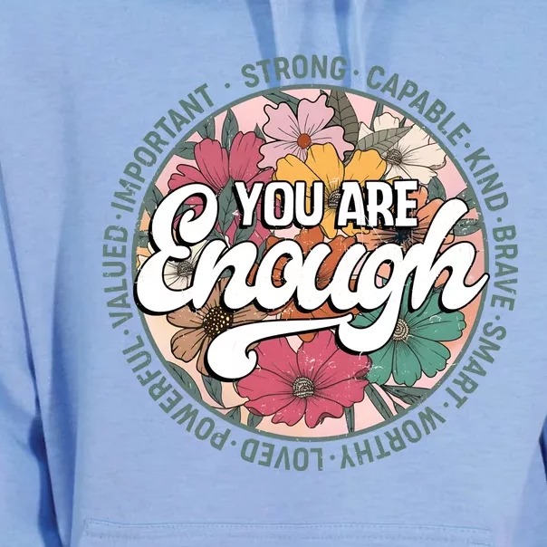 You Are Enough Retro Flowers Motivational Quote Unisex Surf Hoodie