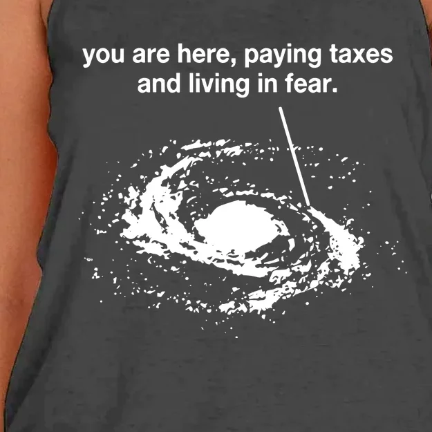 You Are Here Paying Taxes And Living In Fear Women's Knotted Racerback Tank