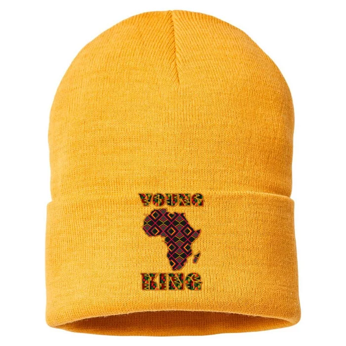 Young African King African Cloth Pattern Celebrating Black History Sustainable Knit Beanie