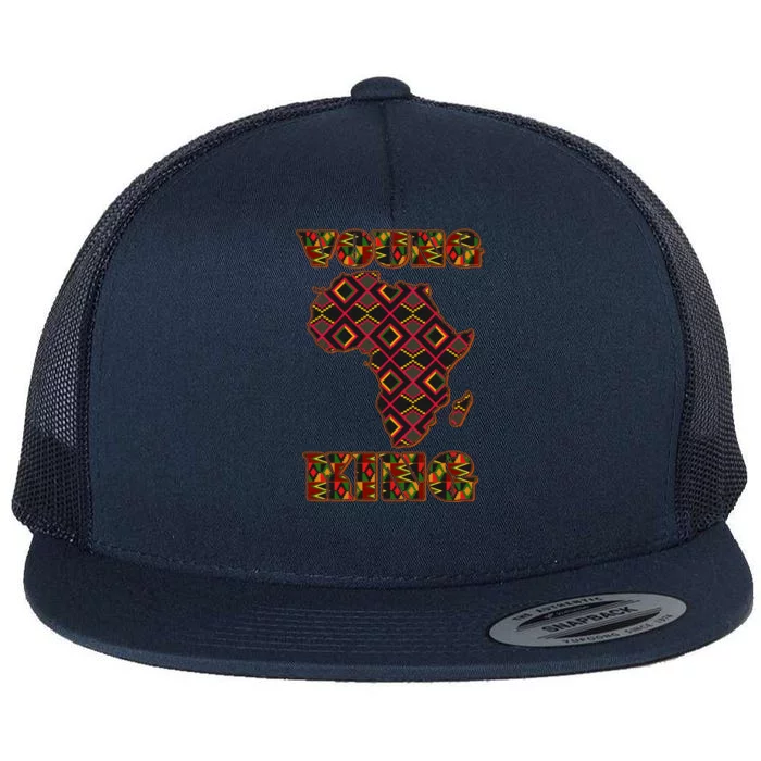 Young African King African Cloth Pattern Celebrating Black History Flat Bill Trucker Hat