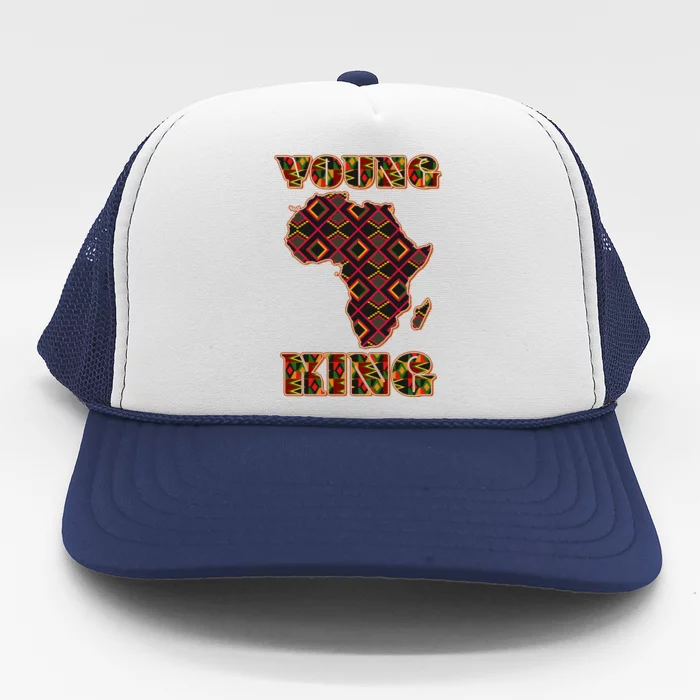 Young African King African Cloth Pattern Celebrating Black History Trucker Hat