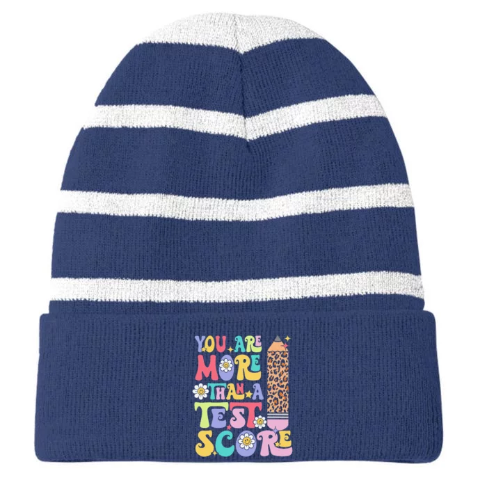 You Are More Than A Test Score Teacher Testing Day Groovy Striped Beanie with Solid Band