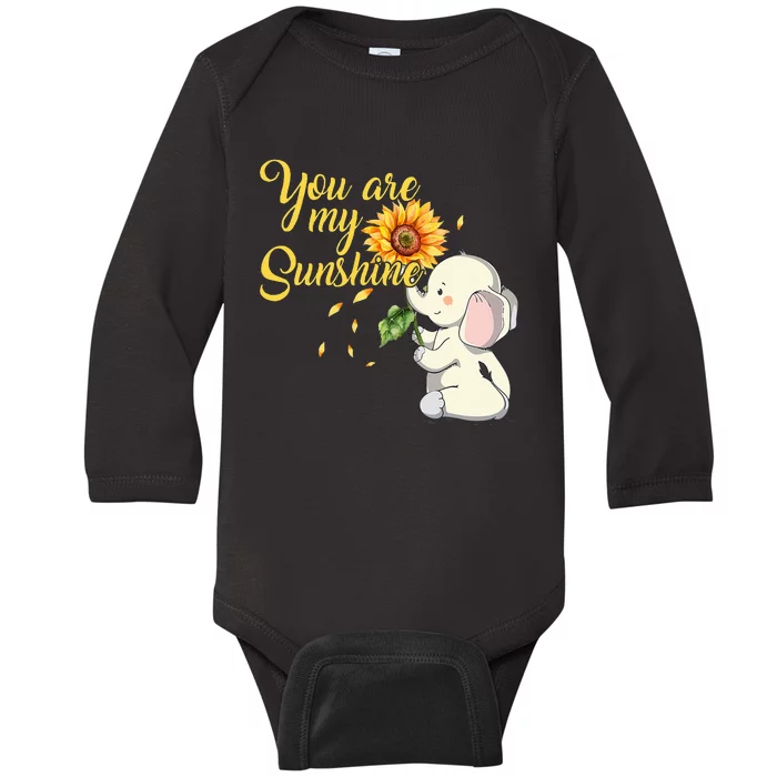 You Are My Sunshine Hippie Sunflower Elephant Baby Long Sleeve Bodysuit